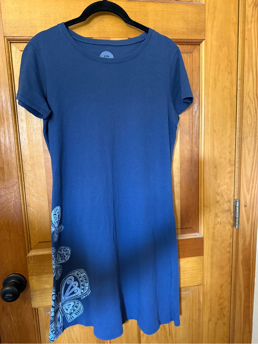 Life is Good Navy Blue Short Sleeve Swing Dress with Butterfly Print
